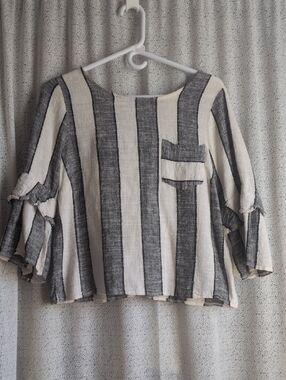 URBAN Romantics Black and Cream Striped Bell-Sleeve Tunic